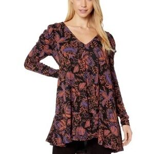 Free People Black Medium Lover Ruched Long Sleeve Tunic Top size XS